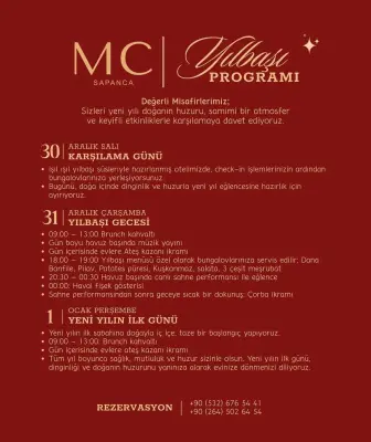 MC Sapanca Doğal Yaşam Oteli Yılbaşı Programı 2026