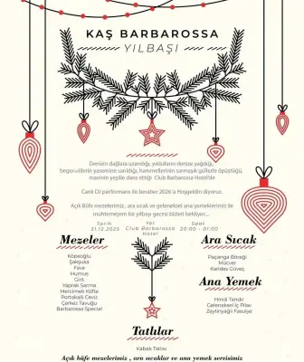 Club Barbarossa Hotel Kaş Yılbaşı Programı 2026