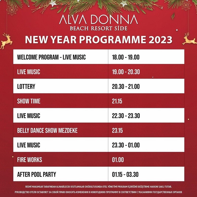 Alva Donna Hotel Side Yılbaşı Programı 2023
