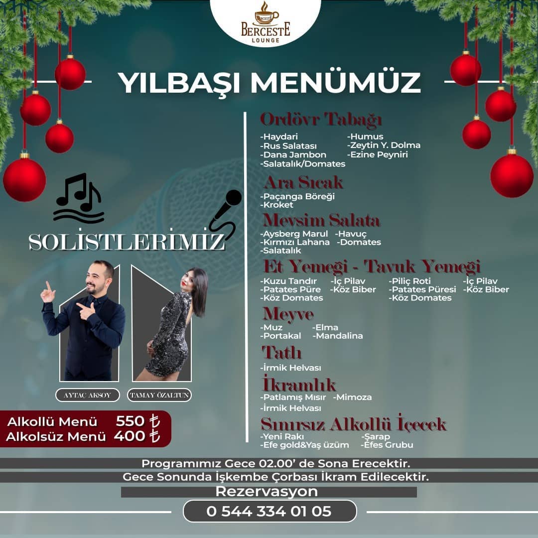 Berceste Lounge Restaurant Mersin Yılbaşı Programı 2022
