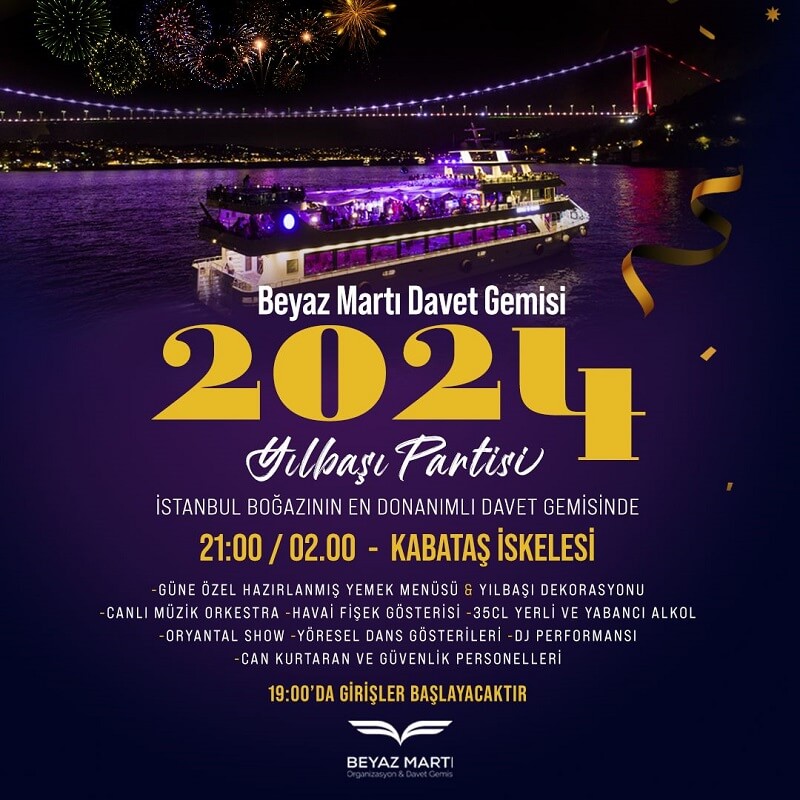 Beyaz Martı Davet Gemisi Teknede Yılbaşı Programı 2024