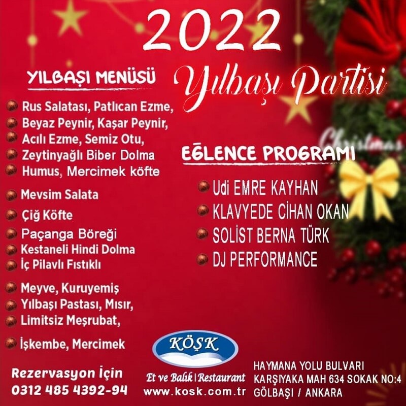 Gölbaşı Köşk Restaurant Ankara Yılbaşı Programı 2022