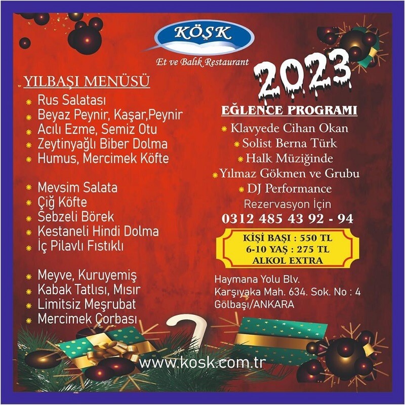 Gölbaşı Köşk Restaurant Ankara Yılbaşı Programı 2023