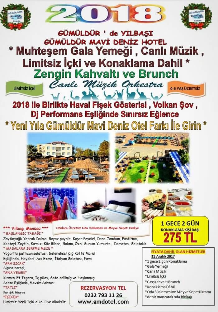 Gümüldür Mavi Deniz Otel Yılbaşı 2018