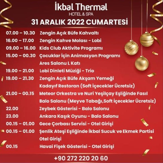 İkbal Termal Otel Afyon Yılbaşı Programı 2023