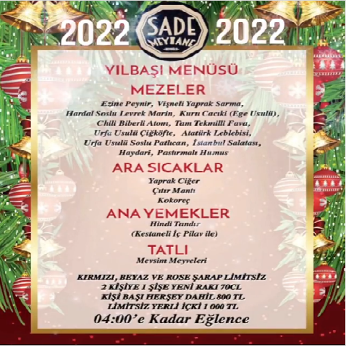 Sade Meyhane Beyoğlu Yılbaşı Programı 2022
