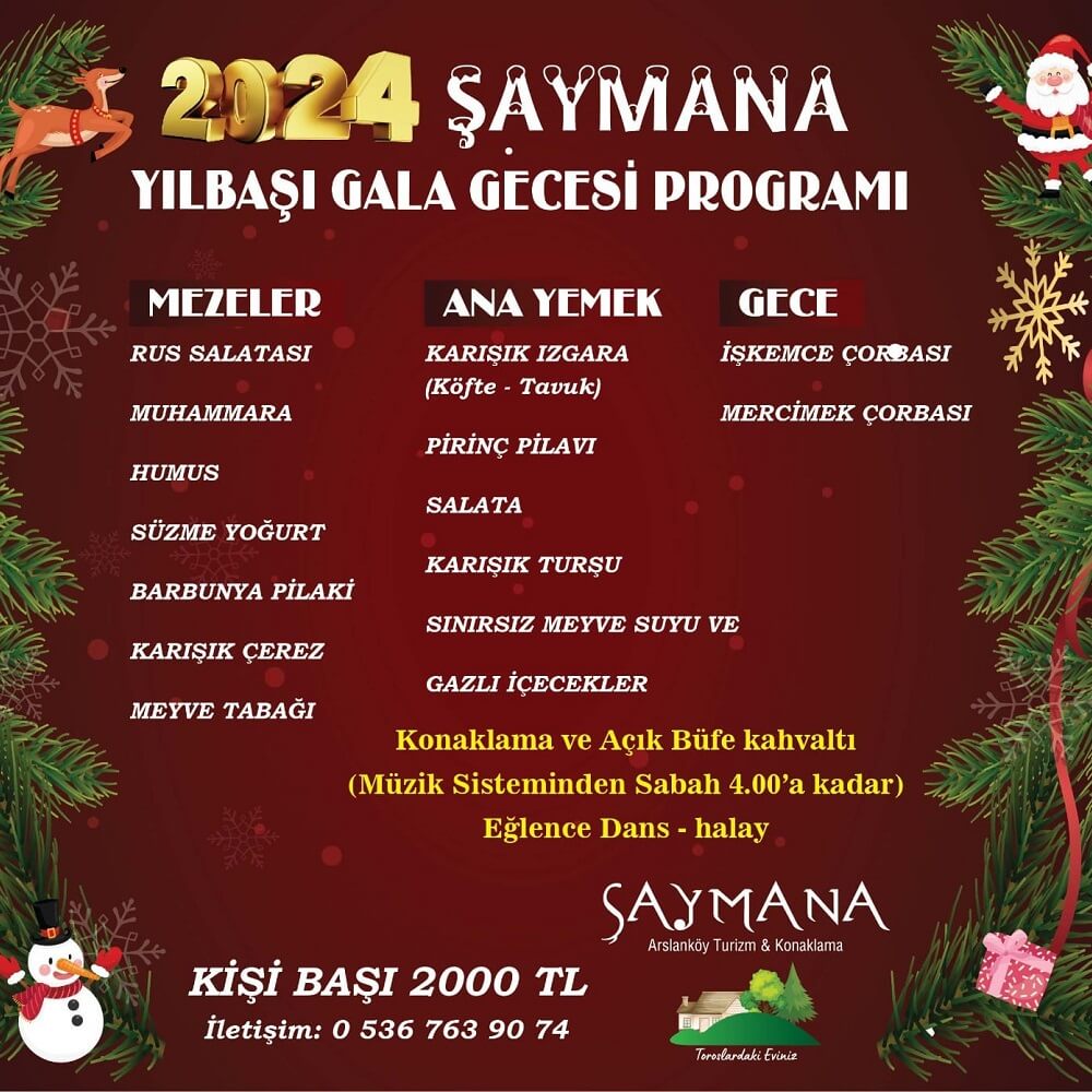 Şaymana Arslanköy Konaklama Tesisi Yılbaşı Programı 2024