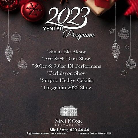 Sini Köşk Restaurant İzmir Yılbaşı Programı 2023