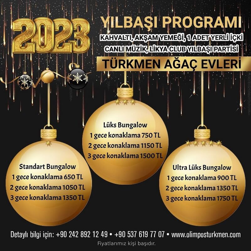 Türkmen Ağaç Evleri Olympos Yılbaşı Programı 2023
