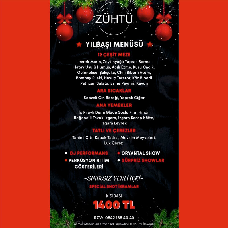 Zühtü Meyhane Pera Yılbaşı Programı 2023